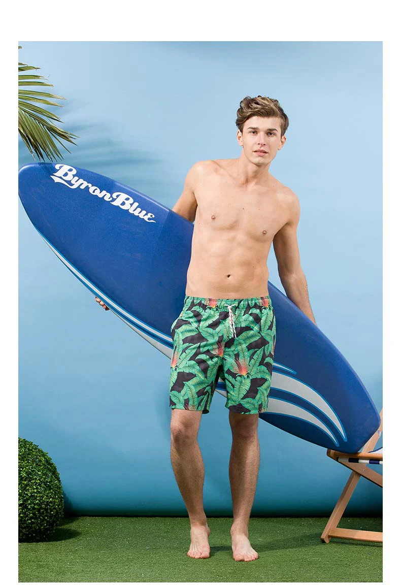 Быстросохнущие пляжные шорты с принтом зеленых листьев одежда для плавания