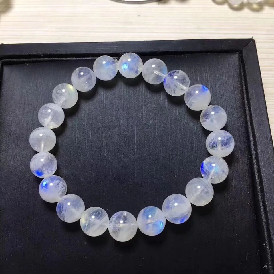 

9mm Natural Blue Light Moonstone Bracelet For Women Men Gift Charm Stretch Gemstone Crystal Round Beads Fashion Bracelet AAAAA