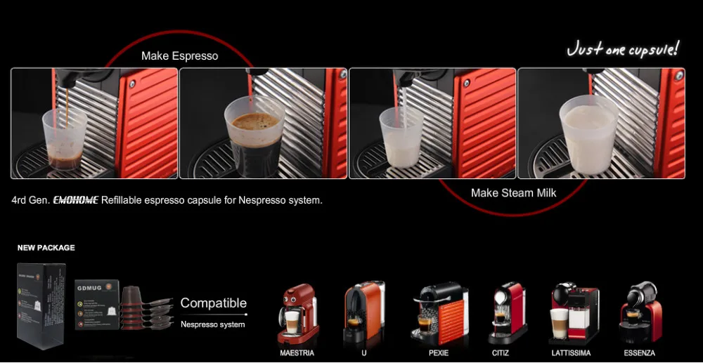 10 упаковок Эспрессо многоразового кофе капсулы совместимые nespresso кофемашина