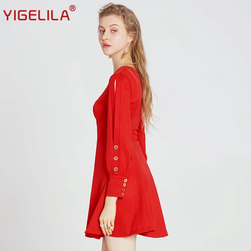 Женское платье на одно плечо YIGELILA Осеннее ассиметричное облегающее А-силуэта с