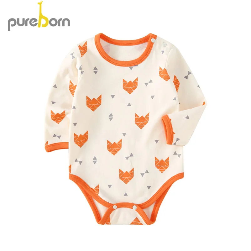 Pureborn/боди для новорожденных мальчиков и девочек Хлопковая одежда с длинными