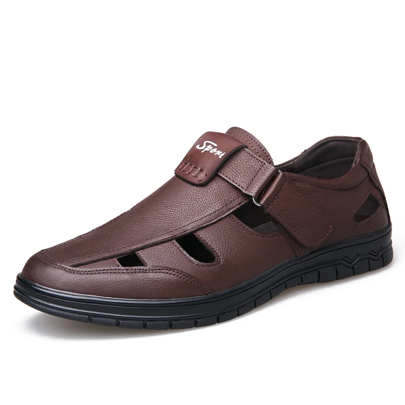 

Top Quality Split Leather Sandals Men Shoes Summer 2021 Breathable Cutout Hole Shoes Mans Business Sandals Beach Shoes Male