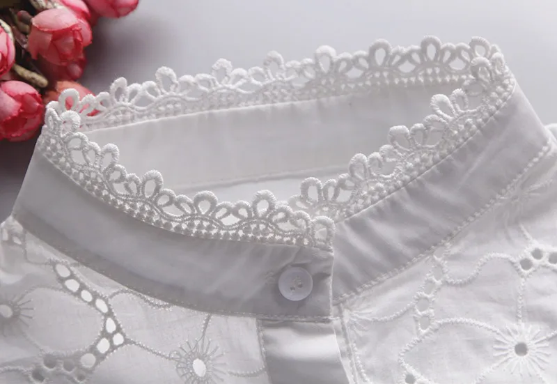 Блузка женская кружевная белая со съемным воротником|blouse white|winter blousesembroidery shirt |