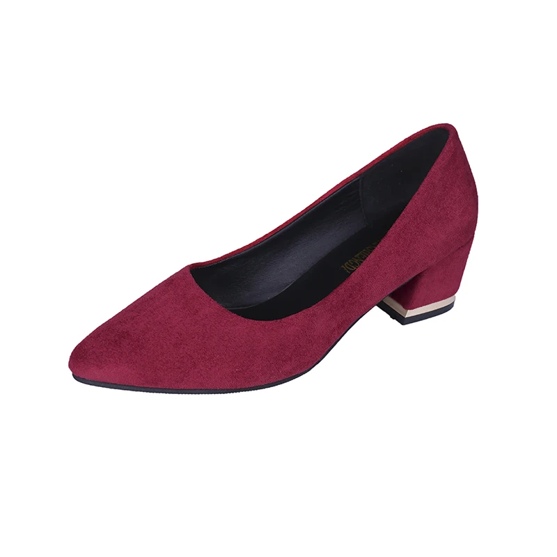 Туфли-лодочки женские высокий толстый каблук заостренный носок однотонные