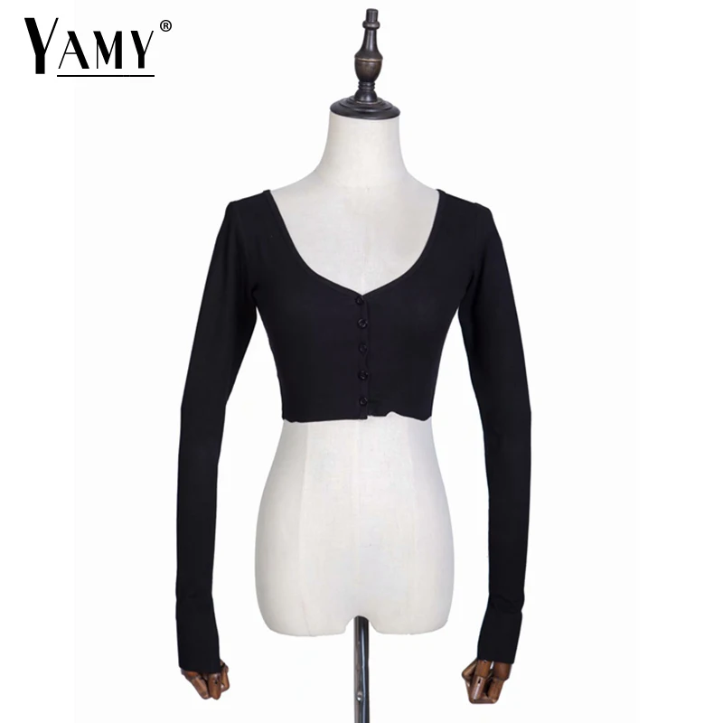 Женские винтажные кроп Блузки повседневные рубашки на пуговицах с v образным
