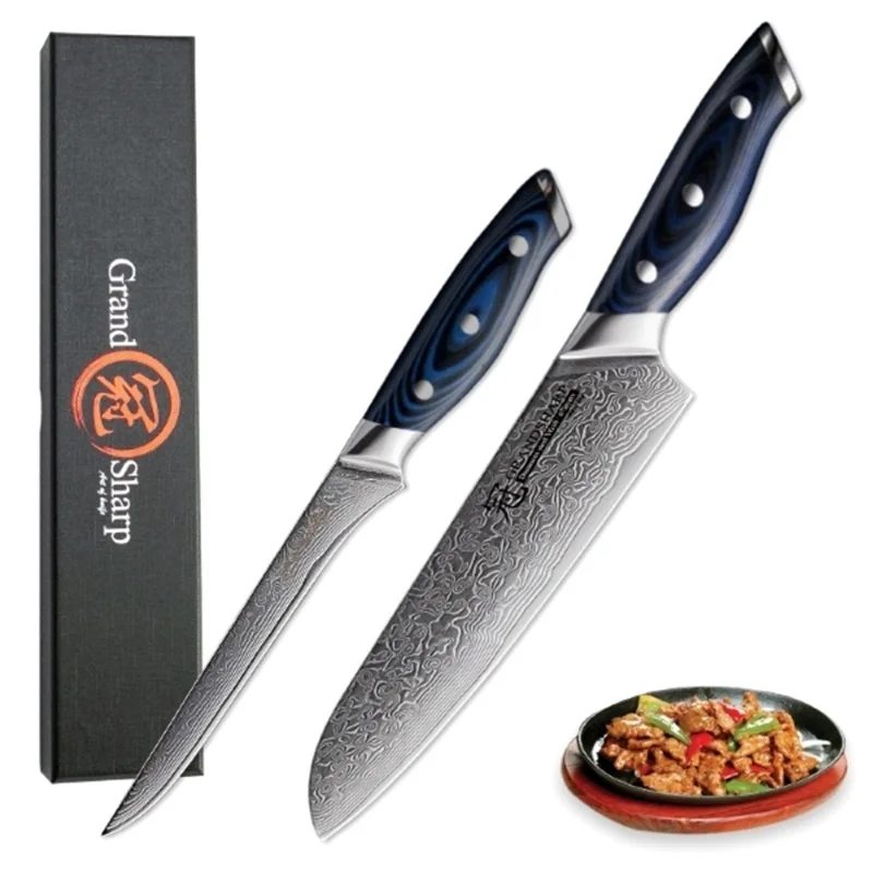 santoku boning knife Grandsharp Дамасские Ножи шеф-повара японские Дамасские кухонные ножи VG10 шеф-повара Santoku кухонные ножи с ручкой G10 - Цвет: santoku boning knife