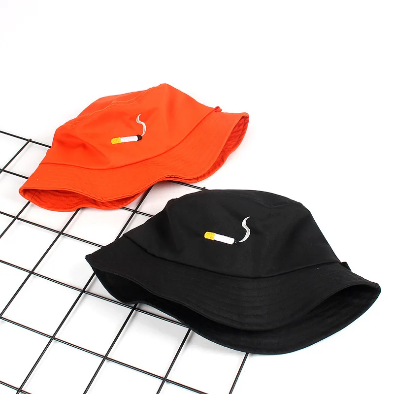 

Cigarette Embroidery Bucket Hat for Men Women Hip Hop Fisherman Hat Adult Panama Bob Hat Summer Lovers Flat Hat Harajuku Sunhats