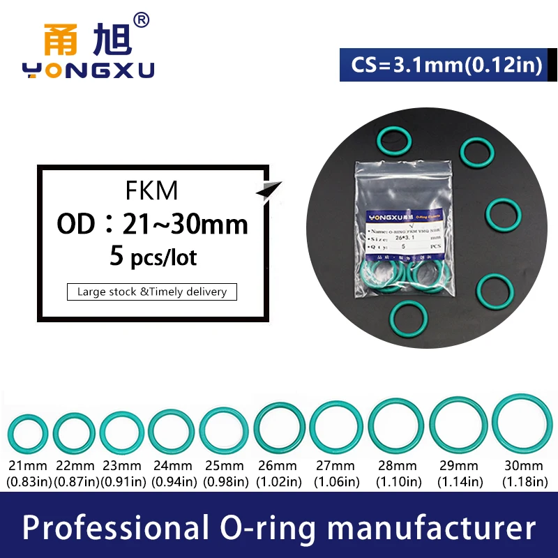 5 шт./лот зеленые FKM фторруглеродные уплотнительные кольца CS3.1mm OD21/22/23/24/25/26/27/28/29/30*3