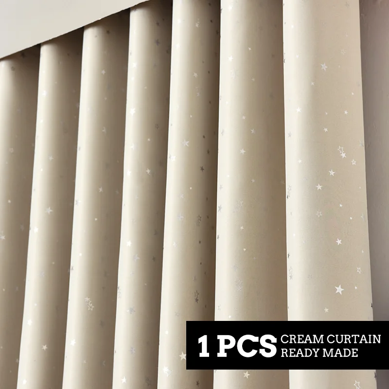 Cream Curtain Современная картина звезды плотные шторы для гостиной спальня кухней короткие гардины Панель шторы крем и Темно-синие, 1 шт - Цвет: Cream Curtain