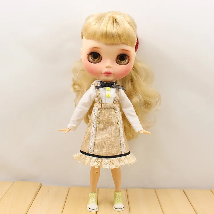 Blyth кукла платье одежда рубашка с черным бантом ремень комбинезоны коричневое осеннее платье