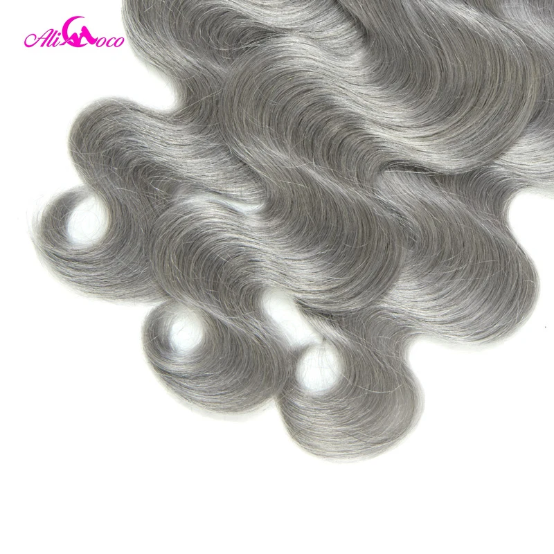 Али Коко бразильские волнистые пучки с закрытием 1B/серый Remy волосы 3 пучка