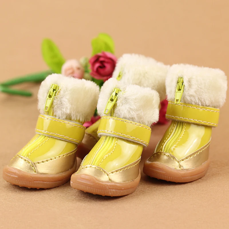 4 шт./компл. кожаные сапоги для домашних животных щенков Тедди зимние теплые 5