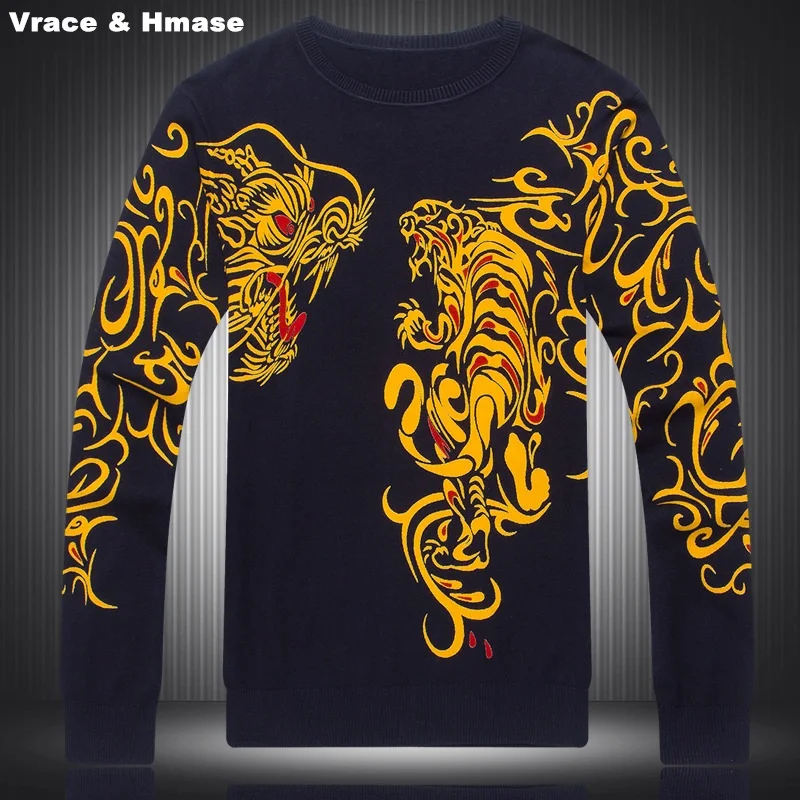 

Мужской свитер с принтом дракона и тигра, Осень-зима