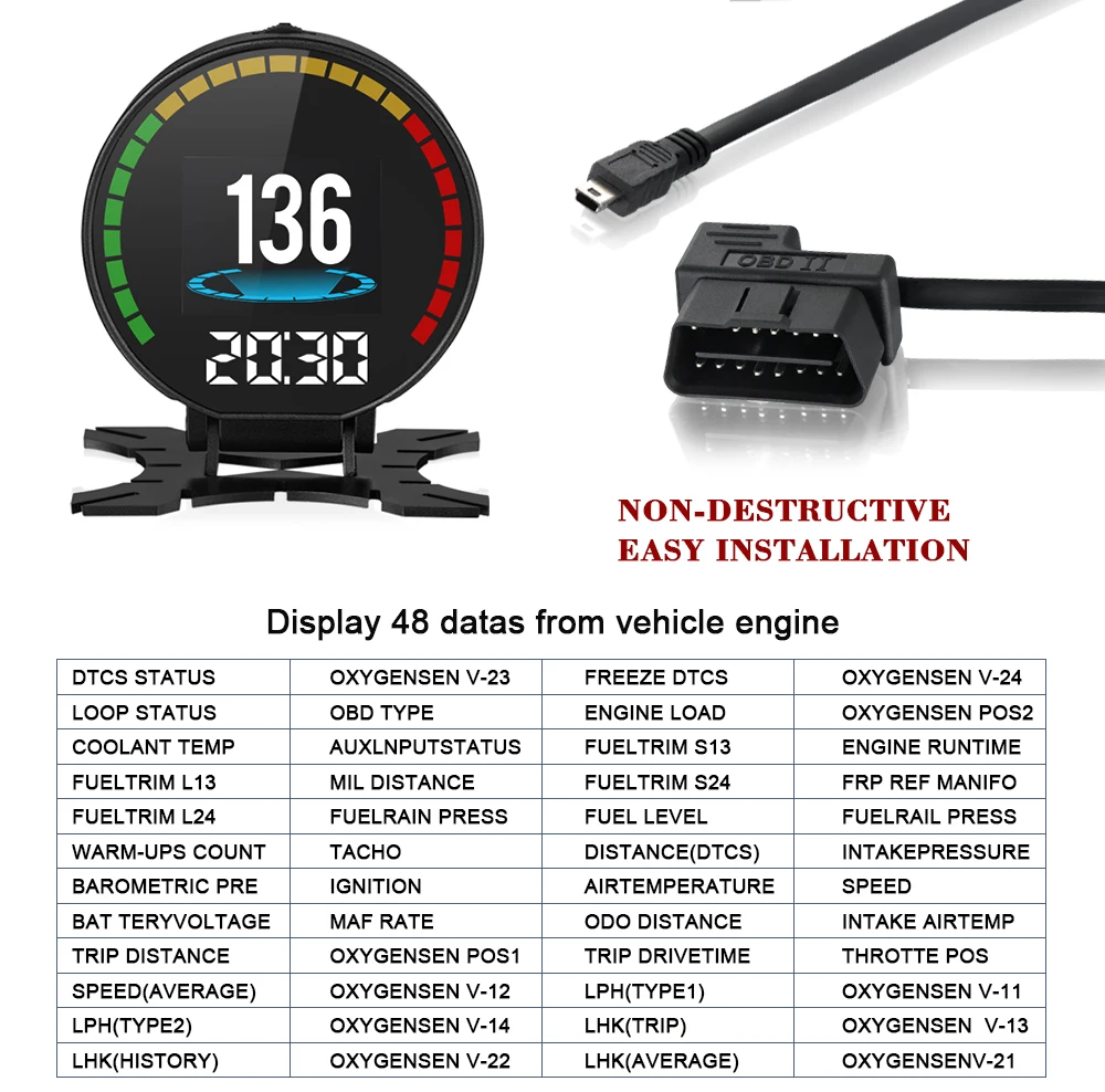Head Up дисплей автомобиля OBD манометр Многофункциональный цифровой измеритель скорости сигнализации температура воды цифровой датчик давления масла