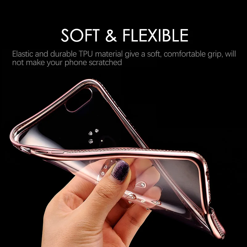 Для iPhone 7 Case Блеск Алмазный Ясно TPU Крышка Лебедь павлин Кристалл Rhinestone Silicone for Plus