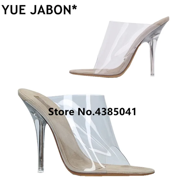 

YUE JABON Women Sandals 2018 Fashion High Heeled Women Strange Heels Mules PVC Transparent Shoes Clear Open Toe Summer Shoes