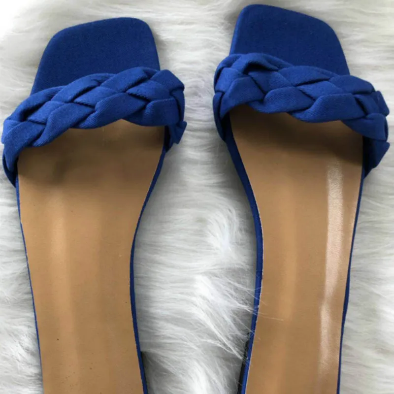 

female slippers 2019 twist canvas summer shoes woman flat with breathable blue slide plus size girl flip flops Chaussures femme