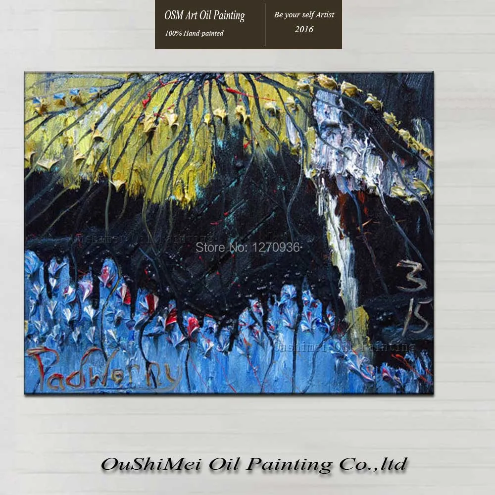 

Чисто ручная роспись декоративное живописное полотно Толстая картина маслом красивая текстура листьев синий черный желтый нож художестве...