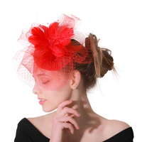 elegant women fancy feather flower fascinator hat hair clip bridal mesh fashion hair accessories with veils show race headdress