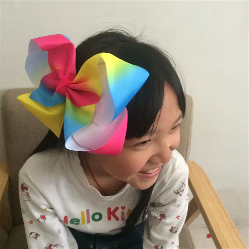 Дети Девочка Grosgrain ленты заколки для волос бант Радужный Новый дизайнерские