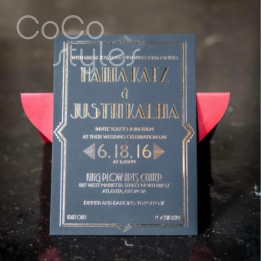 Cocostyles personalized luxury gold foiling printing design invitation cars with envelope for gatsby wedding invitations | Дом и сад