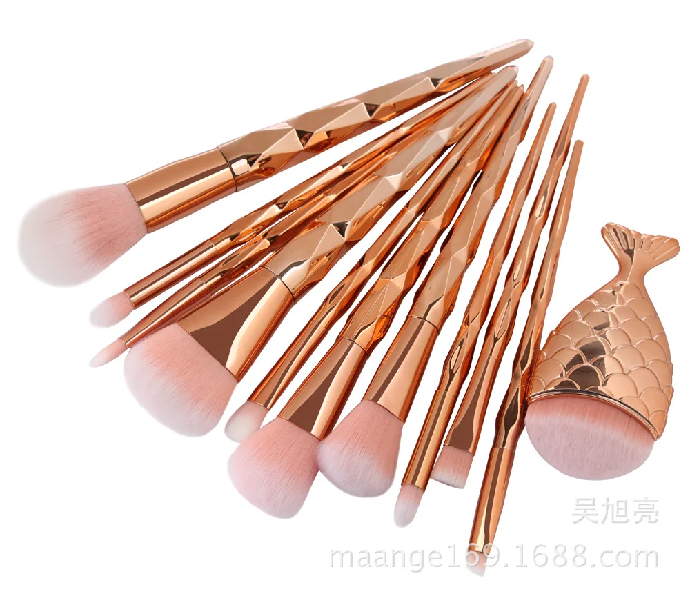 11 шт. Diamond Rose Gold набор кистей для макияжа рыбий хвост Русалка образный фундамент