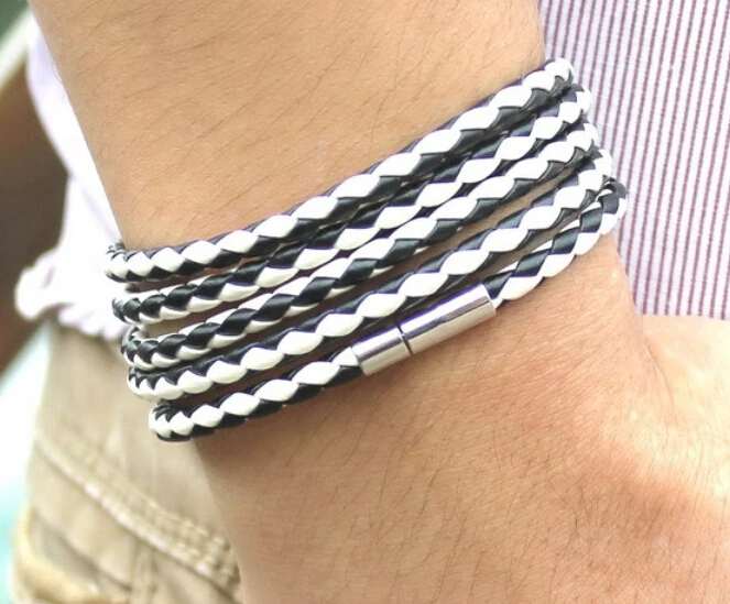 Античный сплав штекер пряжки Многослойные 5 кругов плетеный кожаный браслет