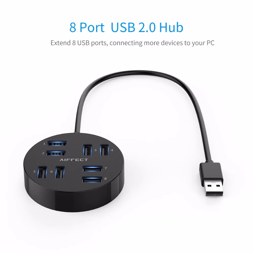 AIFFECT USB HUB2.0 внешний 8 портов разветвитель с микро порт питания для компьютера Mac