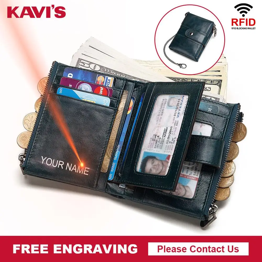 Кошелек KAVIS Rfid из натуральной кожи мужские кошельки Crazy Horse портмоне короткая