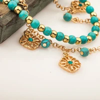 full blue stone golden double chains hollow shiny charms vintage boho ethinic style bracelets for women