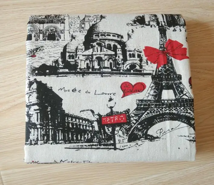 Холщовая льняная ткань с рисунком красного сердца и башни 150 см X 50 для