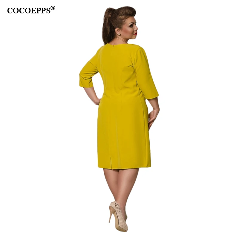 Solid Plus Size Elegant Bow Ladies Dress Fashion 2019 Autumn Winter women Dresses Big Three Quarter Knee Length Vesitides | Женская