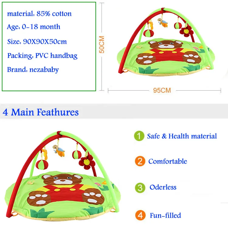 Мягкий детский игровой коврик 90 см с мультяшным медведем для спортзала и игр