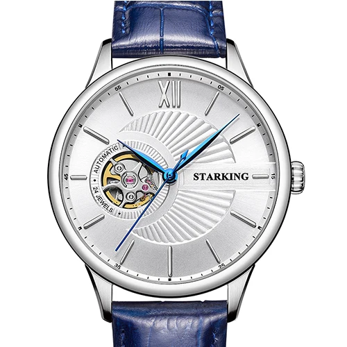 AM0286SL71 STARKING часы с золотым и серебряным циферблатом мужские часы из натуральной кожи водонепроницаемые 50 м часы бизнес Япония MOVT автоматические самозаводные мужские часы - Цвет: AM0286SL71