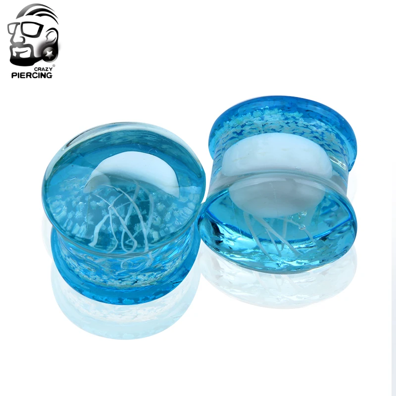 Синяя Прозрачная Стеклянная заглушка для ушей туннель растяжки Эспандер