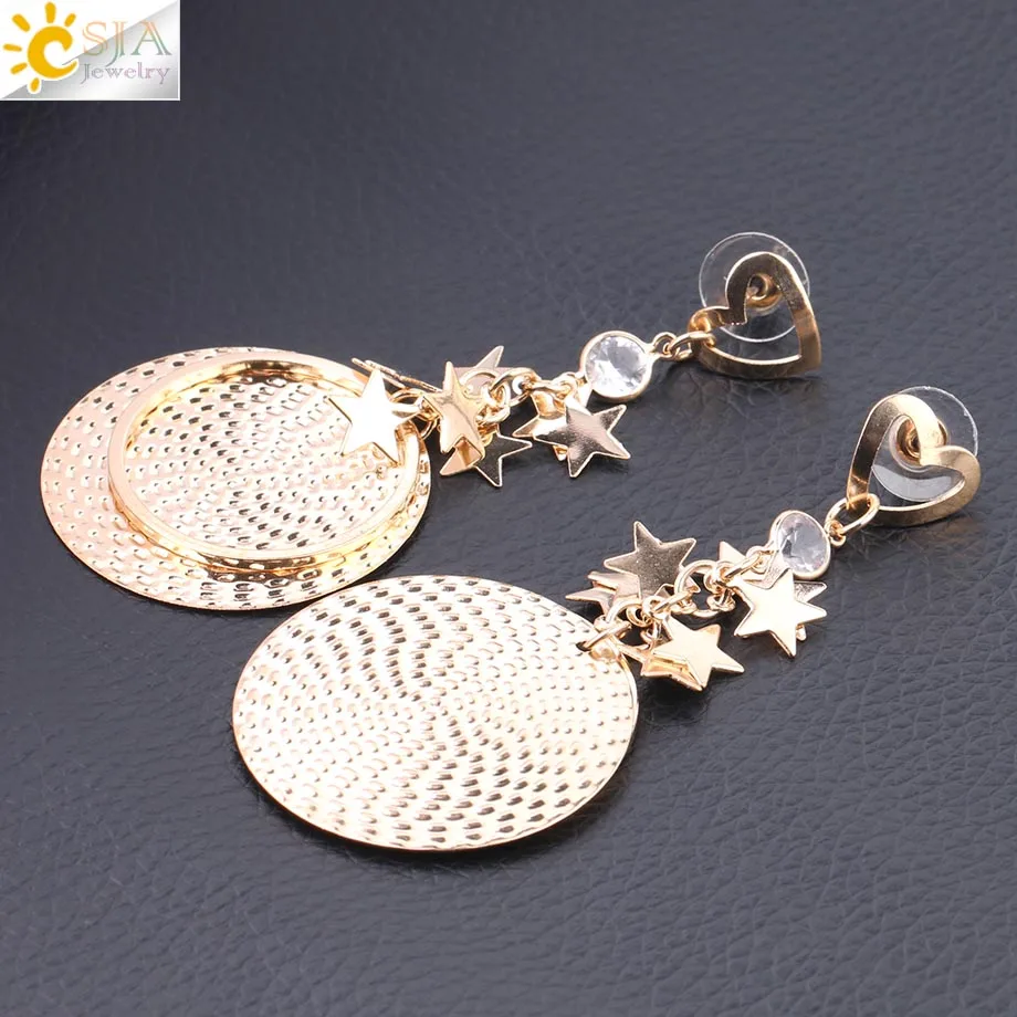 Женские металлические серьги-гвоздики CSJA золотистые круглые серьги-подвески в