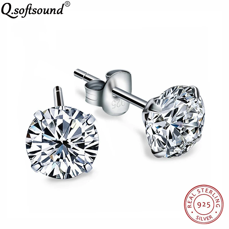 Real 925 Sterling Silver Stud Earrings For Women Hearts&ampArrows Zircon Kids Girls Korean Jewelry Earings Studs Accessory QE0304 |