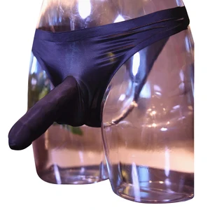 Трусы-стринги мужские, однотонные, бесшовные, с низкой талией, бандаж, шелковые трусы-бикини