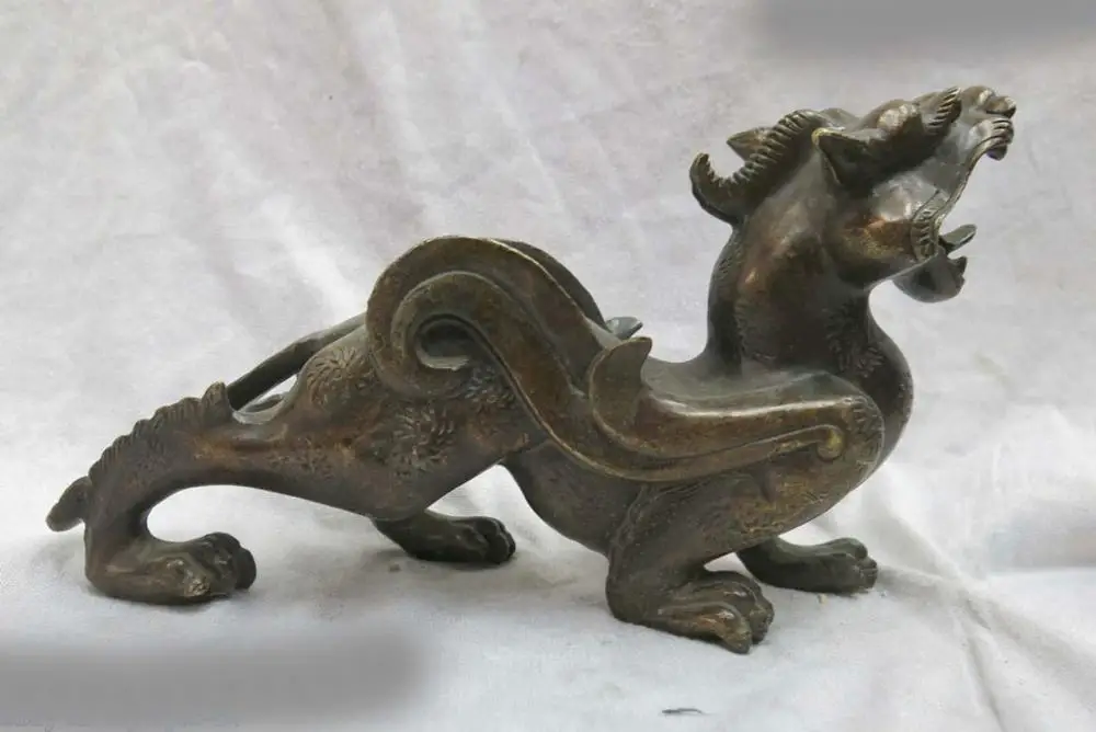 DS China bronze carved beautiful finely luck Foo Dogs unicorn Statue | Дом и сад