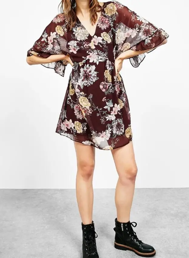 Yidora 2017 новое модное женское шифоновое короткое платье с цветочным принтом