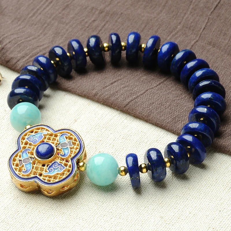 Аутентичные Lapis Ping An Пряжка серебряных биссерных с Тяньхэ (Fujian Tianhe) Shi браслет