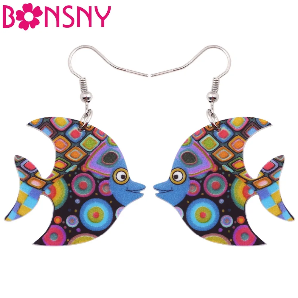 

Bonsny Acrylic Floral Stud Dangle Drop Ocean Sea Fish Long Earrings Fashion Jewelry For Girls Women Teens KIDS Cartoon Gift