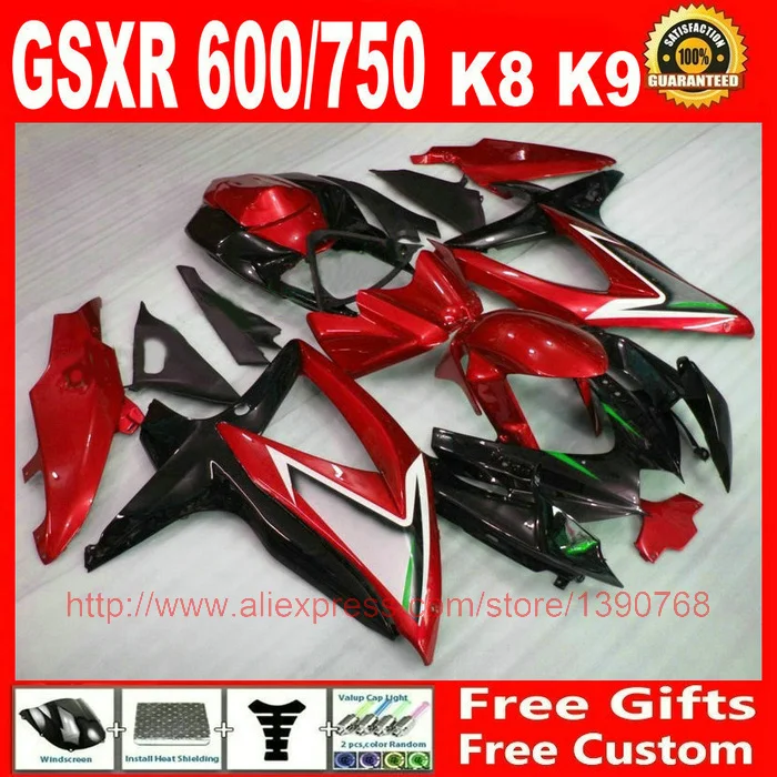 Комплект обтекателей для Suzuki GSXR600 GSXR750 08 09 10 красный черный пластиковый комплект K8