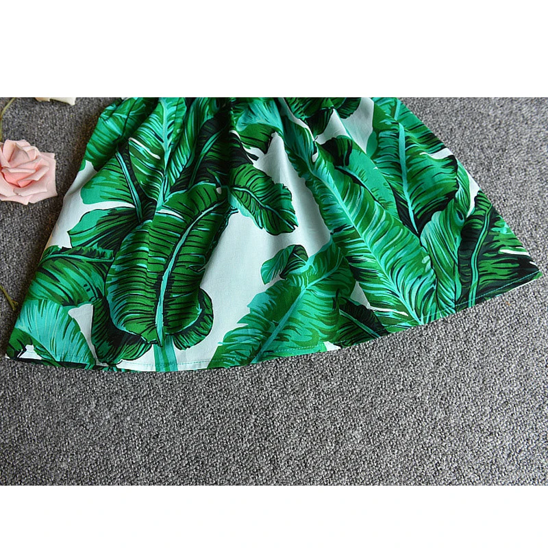 Girls Dress 2020 Summer New Green Leaf Princesses Vest Dresses + Headband Kids Clothes For Girl | Детская одежда и обувь