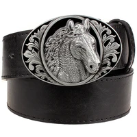 black leather belt horse pattern animal belts cowboy style mens jeans belt punk rock style accessories