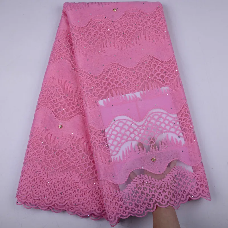 

Baby Pink Milk Silk Lace Fabrics High Quality French Net Lace With Rhinestones New African Tulle Lace Fabrics For Wedding S1504