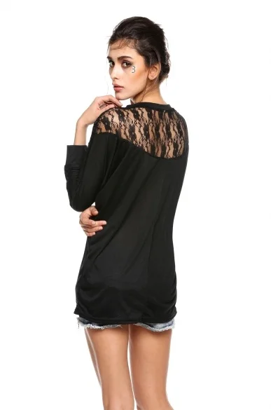 Женские топы с рукавами летучая мышь открытая кружевная свободная футболка