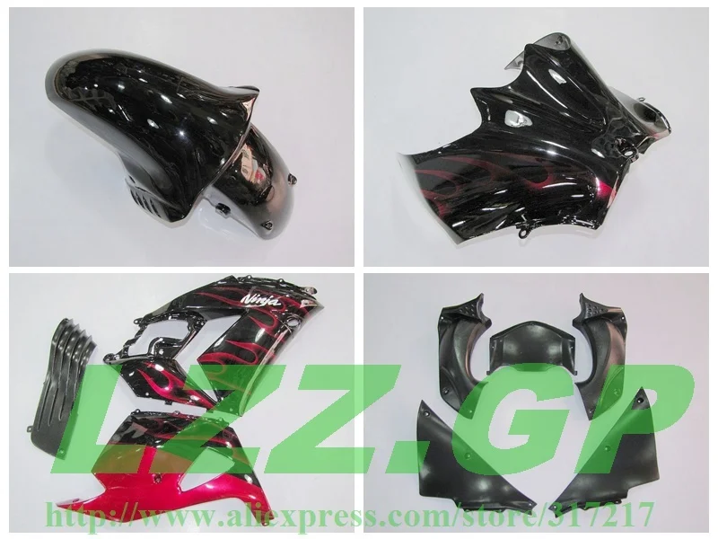 

Red flame black Fairing kit FOR KAWASAKI NINJA ZX-14R ZZ-R1400 06-09 ZZR1400 ZX 14R 06 07 08 09 ZX 14R 2006 2007 2008 2009 #SI8S