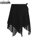 Женская ассиметричная балетная юбка для танцев, шифоновая балетная обертка юбка для танцев, скейта, шарф с завязкой на талии, гимнастическая юбка для взрослых