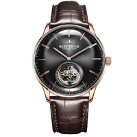 reef tigerrt brand luxury tourbillon mechanical watch men brown leather strap rose gold watch waterproof montre homme rga1930